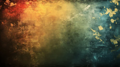 Glowing gradient wall of weathered red, gold, and teal hues.