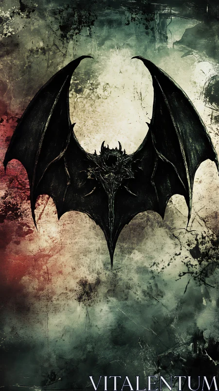 Shadowed bat crest rising through textured twilight sky.