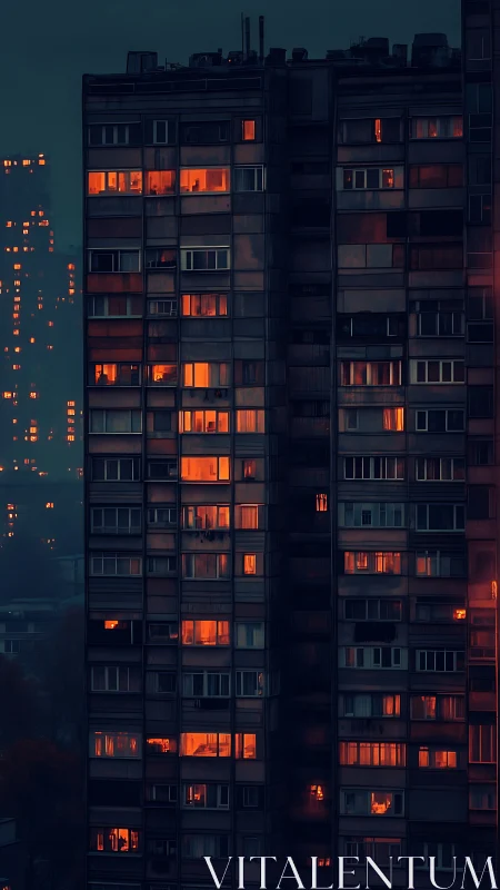 Urban Nights: Warm Windows Glow Against the Darkness.