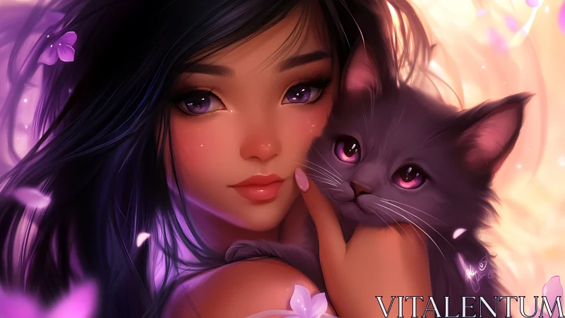 Ethereal Character Portrait with Mystical Feline Companion.