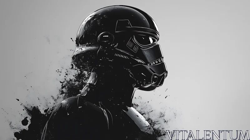 Profile view of black sci fi armored helmet and torso silhouette.