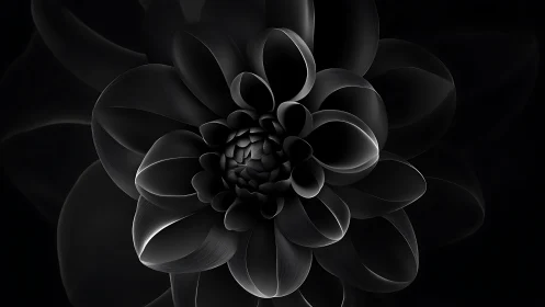 Monochrome digital dahlia with sculpted radial petal geometry.