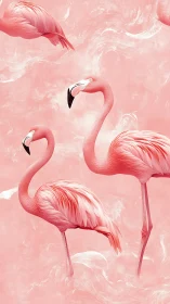Monochromatic pink flamingos rendered in high-detail digital illustration
