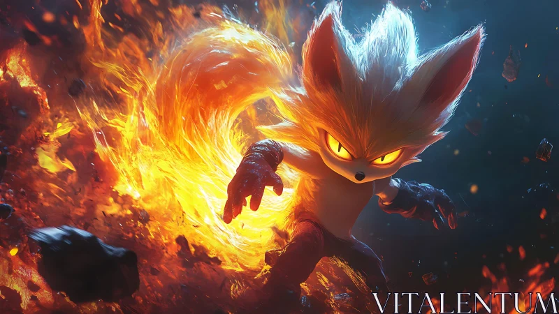 Fiery fox warrior summons swirling flame vortex in battle