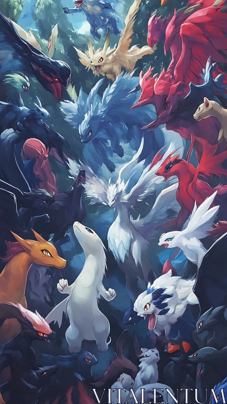 Elemental fox creatures converging in dense forest arena.