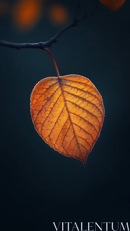Solitary ember leaf glows like a tiny lantern in twilight