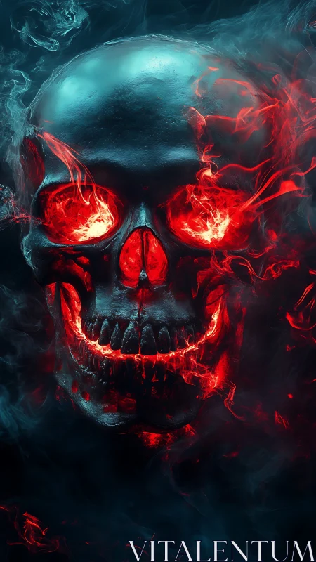 Glowing ember skull rising through swirling night smoke.