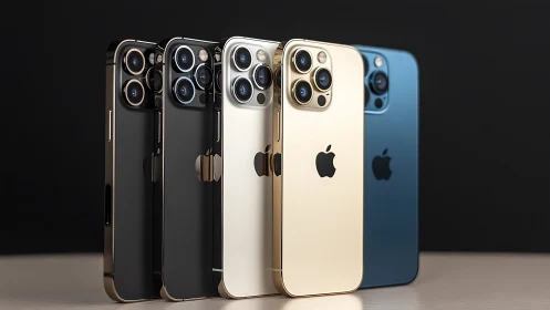 iPhone 12 Pro models arranged showing color options and camera systems.