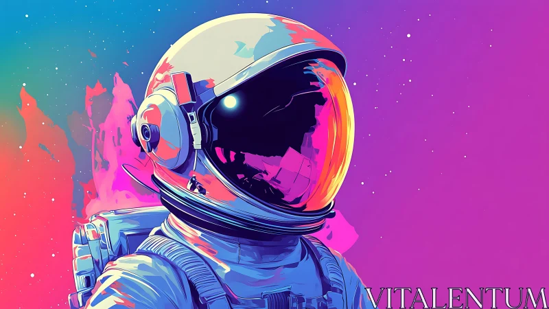 Neon drift astronaut cruising a candy-colored cosmoscape.