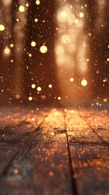 Emberlit dust dances above weathered boards at dusk.