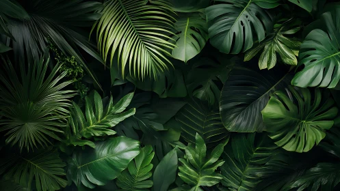 Lush jungle leaves in a calm, layered green embrace.