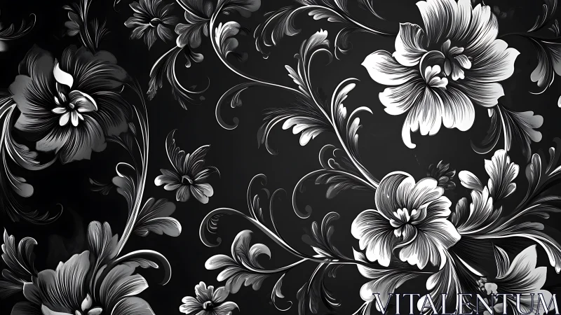 Elegant Black and White Floral Pattern with Dancing Blooms
