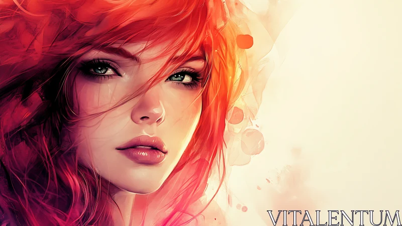Fiery red-haired portrait with luminous painterly detailing.