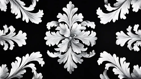 Baroque silver foliage blooms against midnight black.