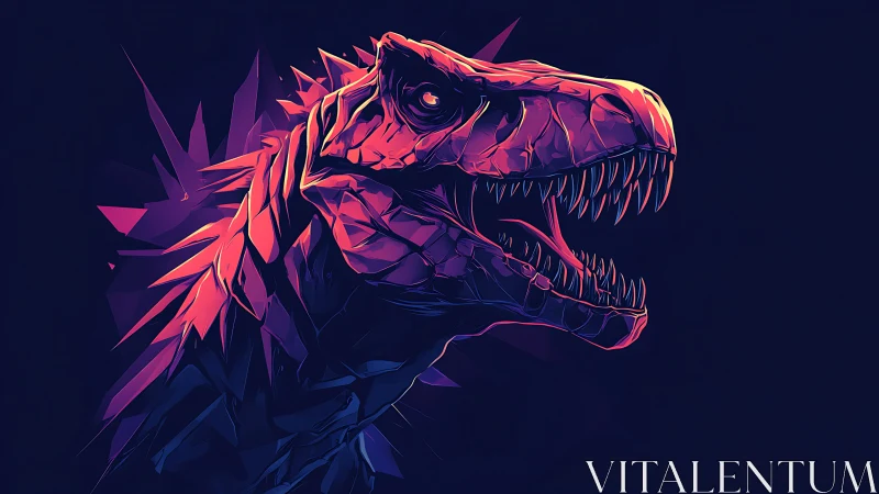 Neon low poly tyrannosaurus head in profile with jagged facets