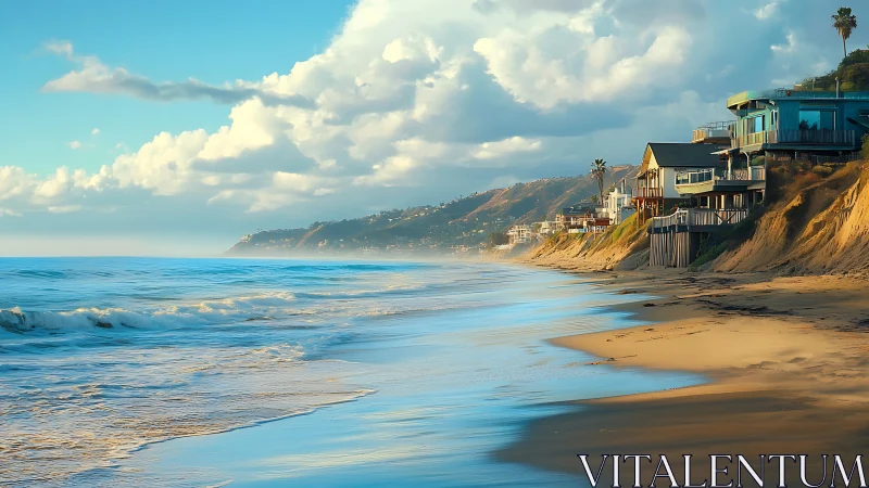 Coastal bluff residences facing wave-sculpted littoral interface.
