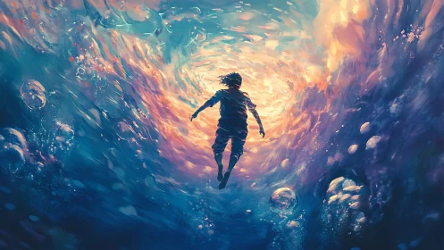 Drifting Toward Light in a Swirling Ocean Vortex Dream.