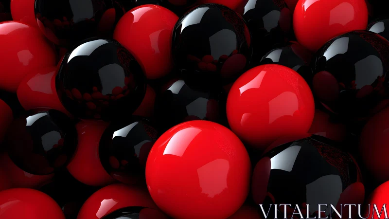 Glossy red and black spheres gathered in playful harmony.
