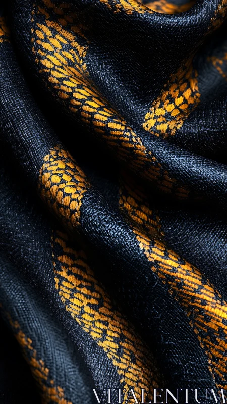 Macro textile folds with gold jacquard snake pattern highlights