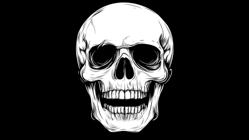 High-contrast human skull illustration shows frontal view