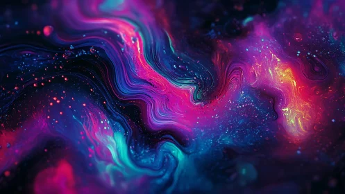 Neon cosmic fluid waves in high-saturation abstract space.