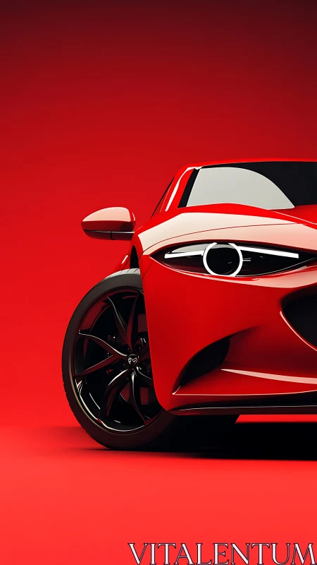Glossy red sports coupe rendered with high contrast studio lighting