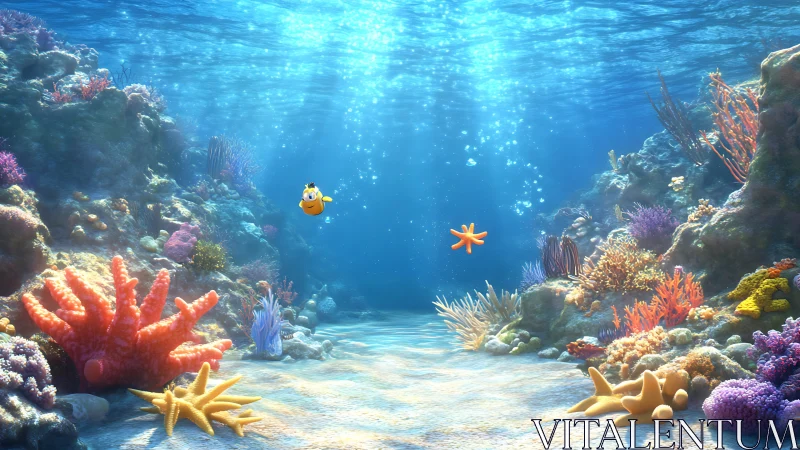 Playful reef friends drifting through sunlit blue water.