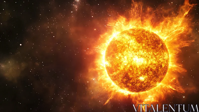 Solar sphere erupts with molten flares in deep space.