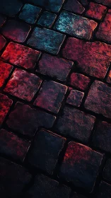 Colored cobblestone pavement shows blue and red directional light