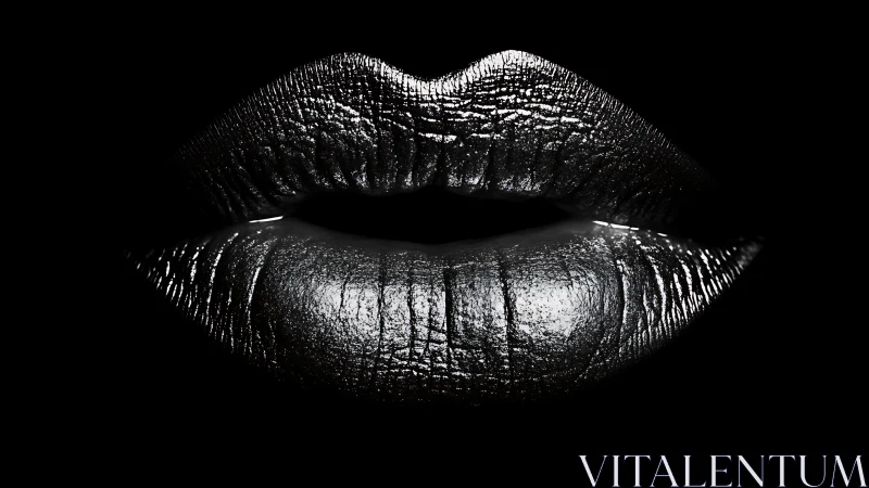 Metallic silver lips isolated on deep black background.