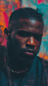 Moody portrait channels neon grit and layered texture.