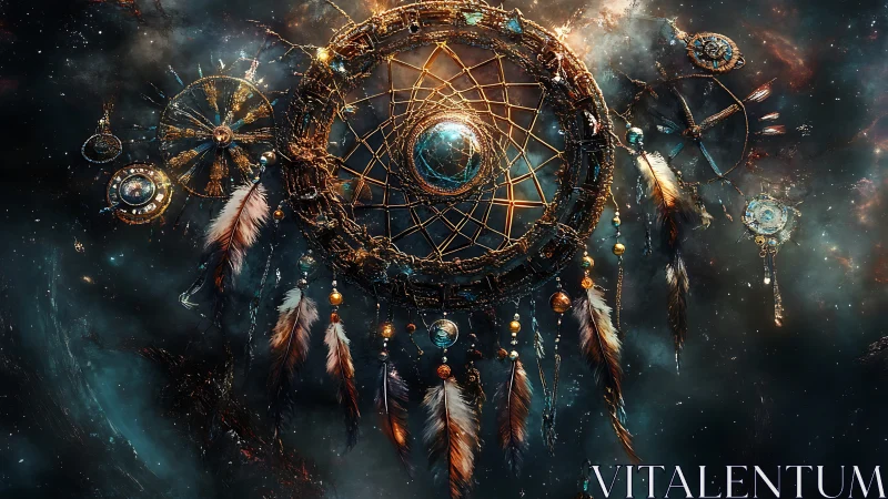 Celestial dreamcatcher drifting softly through starlit mist.