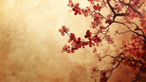 Crimson blossoms lean into quiet gold, whispering spring.