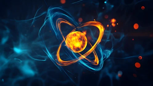 Glowing Atomic Structure in Futuristic Digital Art Style.
