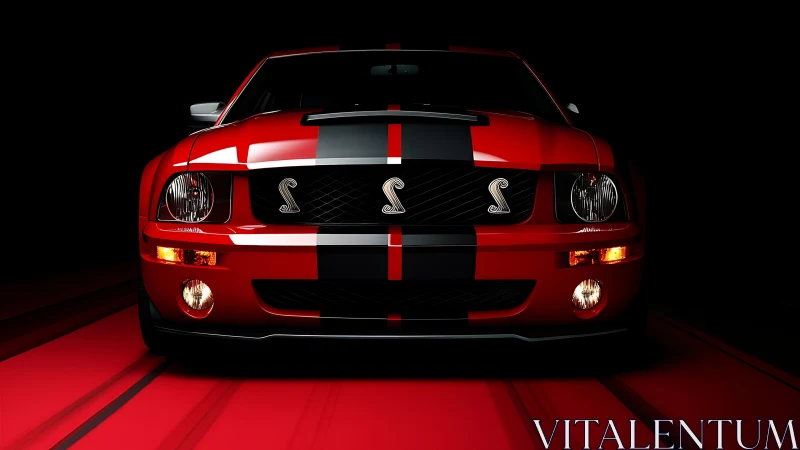 Red performance coupe front view uses dramatic low-key lighting