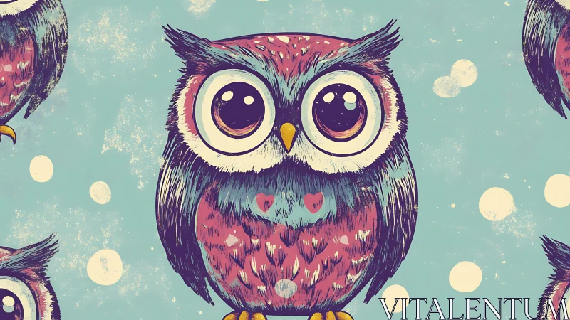 Cute Cartoon Owl with Big Eyes, Vintage Style Illustration.