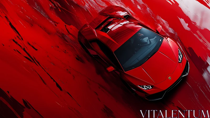 Red supercar captured in dynamic overhead motion study