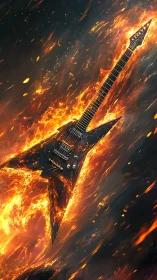 Electric Guitar Engulfed in Flames and Particle Effects
