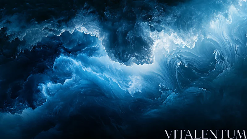 Turbulent cyan fluid vortex with luminous atmospheric cloudfields