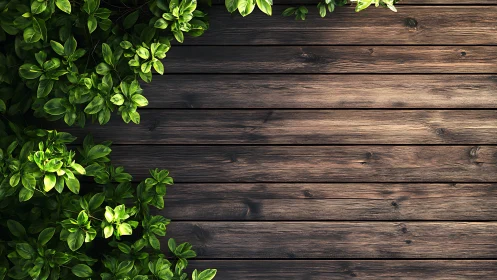 Weathered wooden planks bordered by dense green foliage