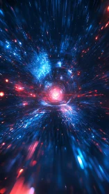 Radial light tunnel with blue and red streaks in motion.