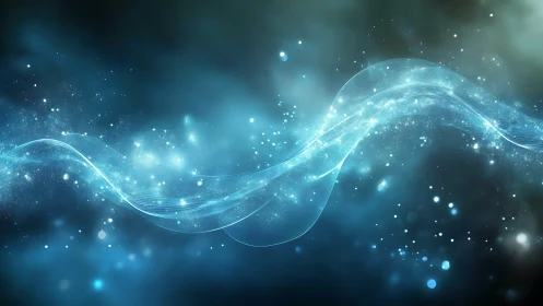 Shimmering blue light wave drifts gently through starry space