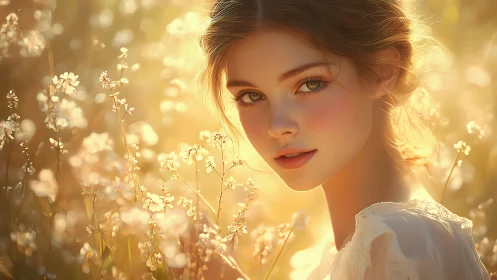 Sunlit meadow muse glowing softly in golden wildflowers.