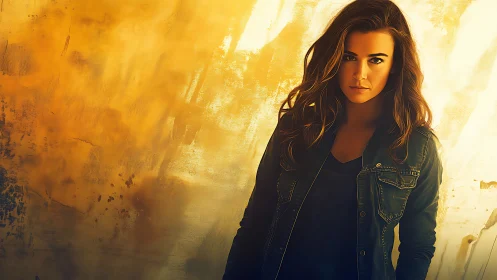 Chromatic portrait of woman against diffuse golden backdrop.