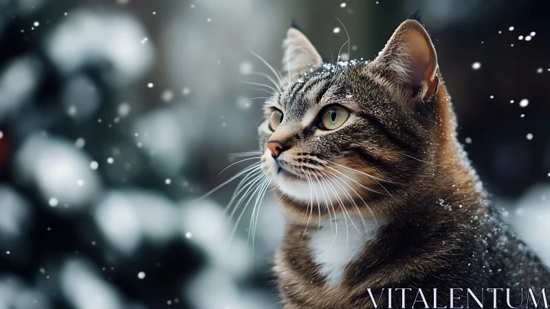 Tabby Guardian Watches Winter's Dance. Vigilant