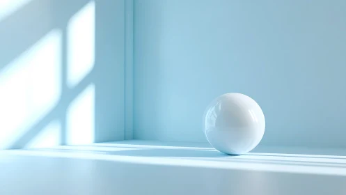 Calm white sphere resting in soft morning window light.