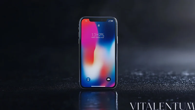 Premium Smartphone Display. Modern notch design, vibrant gradient wallpaper.