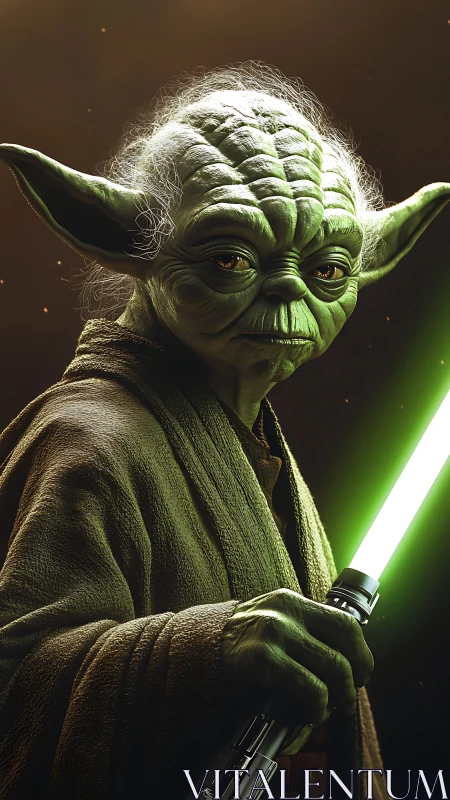 Elder alien swordsman portrait with luminous plasma blade