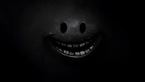 Low-key horror portrait with carved smile and voided nostrils