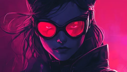 Mysterious neon heroine in bold pink and purple glow.